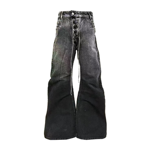 金属门禁抽绳廓形A字堆叠感重工水洗弯刀牛仔裤 DETW26SS 日晒