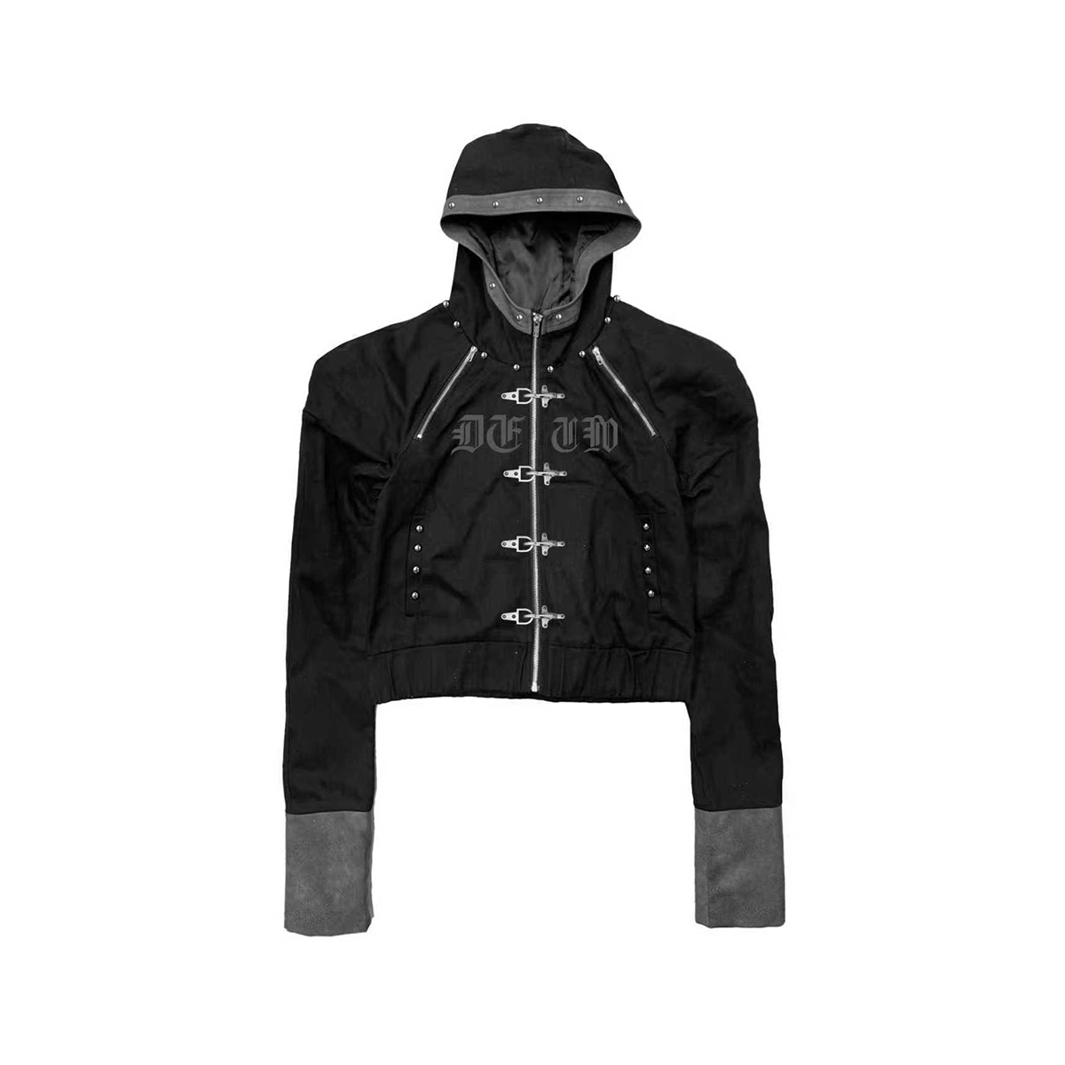 DETW铆钉金属扣拉链连帽外套