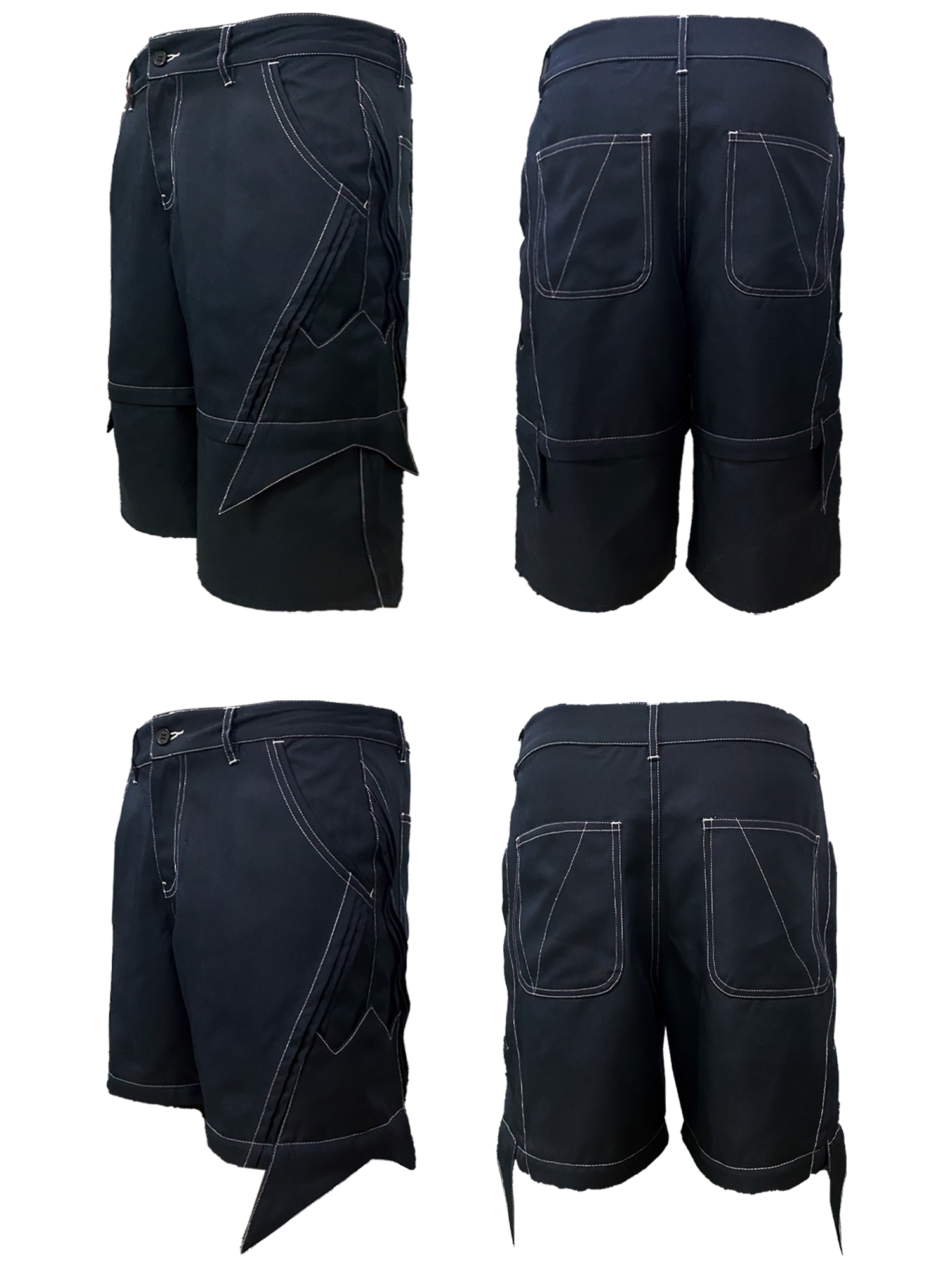 DETW24SS [테일러링 시리즈] 탑스티치 입체 수트 스플라이싱  쓰리프루프 원단  탈부착 가능한 쓰리부반바지