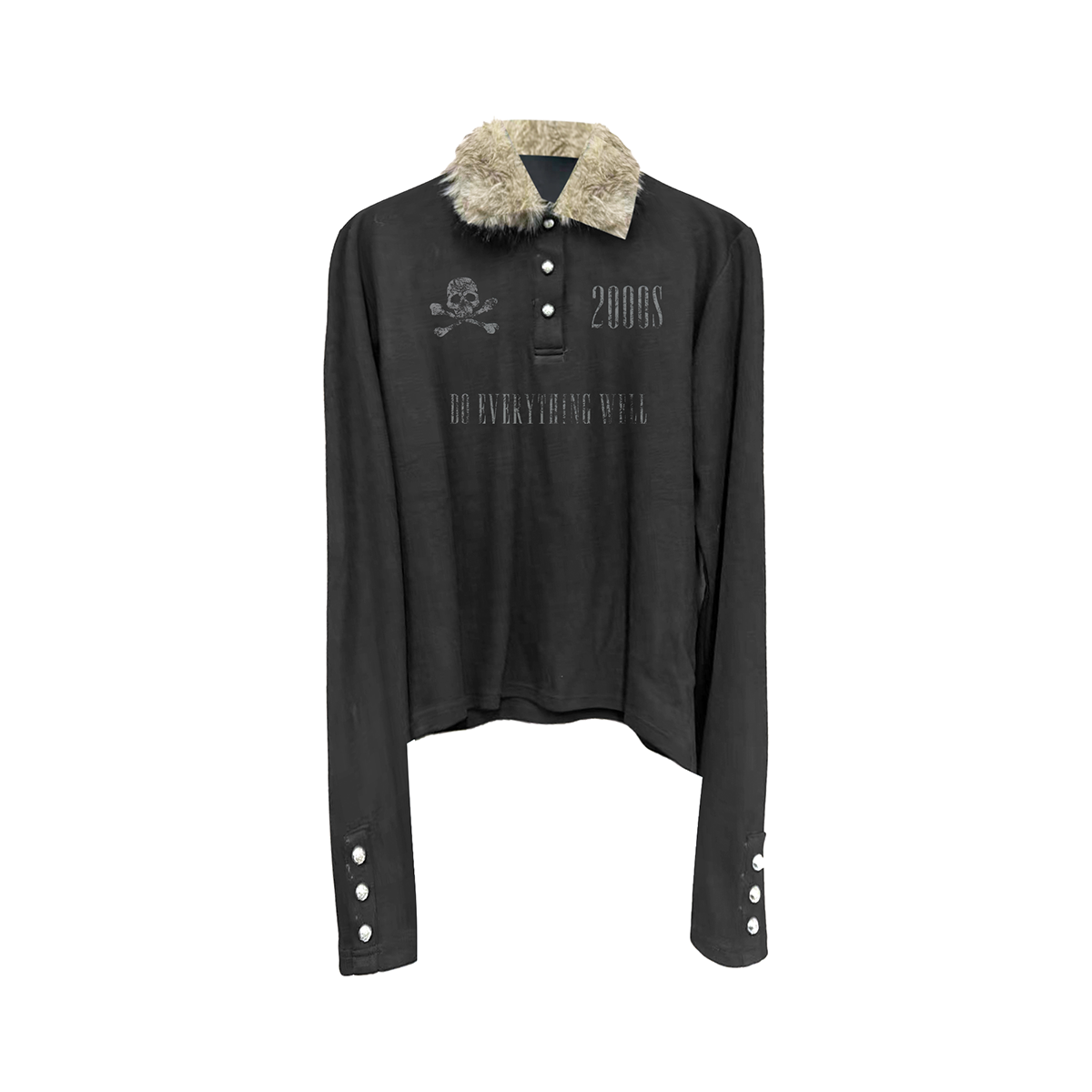 DETW毛领拼接长袖POLO衫