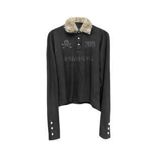 25AW Polo衫 原创小众毛领拼接设计感修身 长袖 上衣男女 短款 DETW