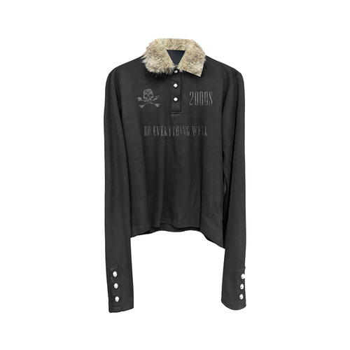 DETW毛领拼接长袖POLO衫