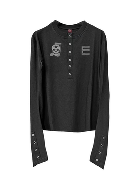 DETW 25AW*暗黑-骷髅头亨利领弯刀长袖修身高级感打底衫男女T恤