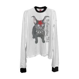 长袖 DETW 黑白撞色拼接260g 灵猫标语 打底高级感男女 24AW原创