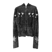 五角星皮质 DETW 天马星空 宽松落肩拉链马海毛连帽刺绣毛衣外套