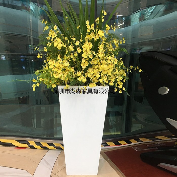 欧式简约玻璃钢落地大花瓶商场酒店方口树脂花器户外防水花盆摆件