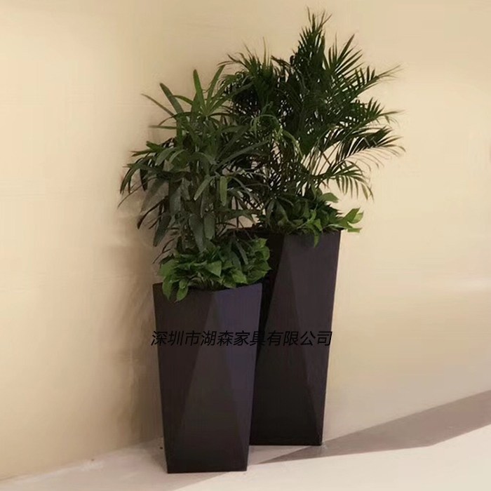 欧式简约树脂玻璃钢落地大花瓶户外防水绿植几何花盆商场花器摆件