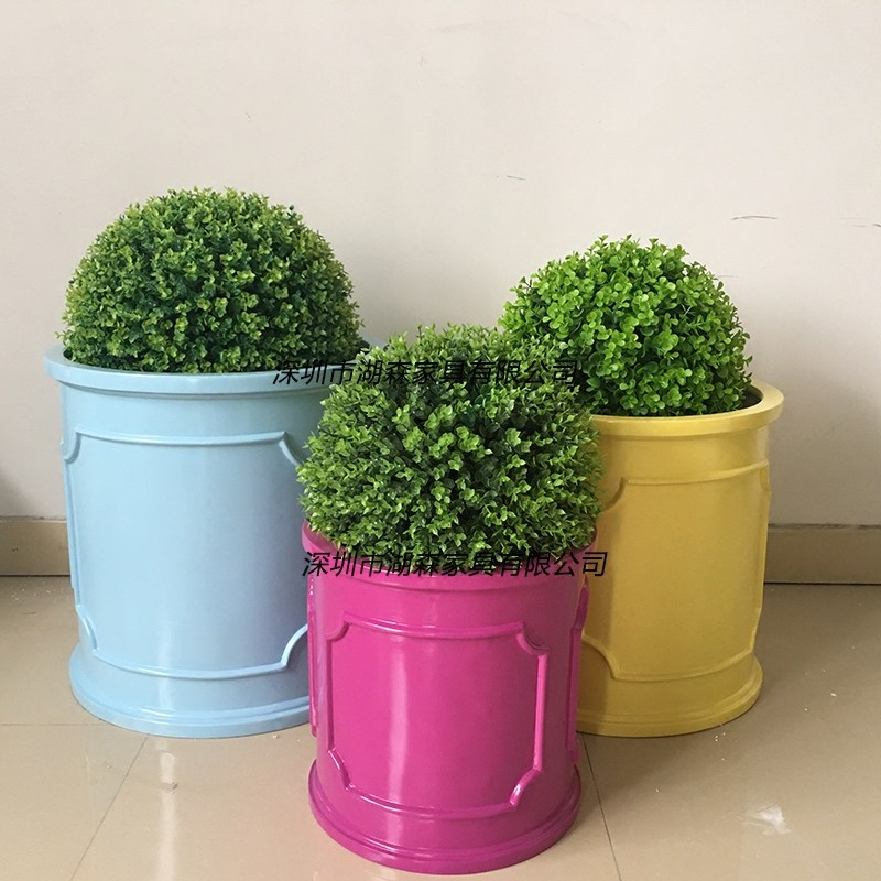 欧式田园彩色玻璃钢落地圆花盆树脂绿植花桶花瓶摆件酒店户外花缸