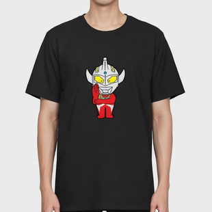 Ultraman T-Shirt|奥特曼卡通T恤|Q版萌系图案|黑色纯棉短袖