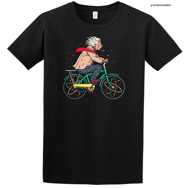 爱因斯坦骑自行车科学物理男装男孩儿童T恤t-shirt