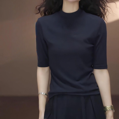 2026洋气小立领五分袖显瘦T恤女
