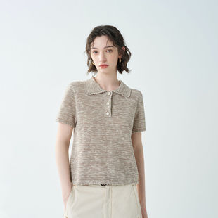 茶家同款文艺花边POLO领休闲简约通勤针织衫上衣 女2026夏季新款