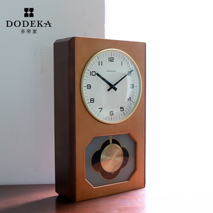 多帝家实木挂钟客厅钟表复古怀旧石英钟摇摆座钟中古风时钟挂墙新
