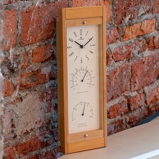 多帝家日式 时钟桌面钟表温度湿度计钟北欧木质台钟卧室床头钟学生