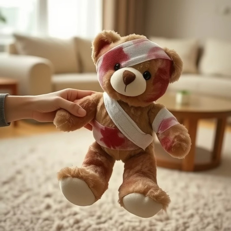 暗黑血腥暴击受伤小熊毛绒玩具公仔玩偶毛茸茸绷带lolita饰品配饰