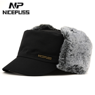 夹棉帽子男款冬季加绒加厚鸭舌帽保暖护耳平顶帽东北防寒帽雷锋帽