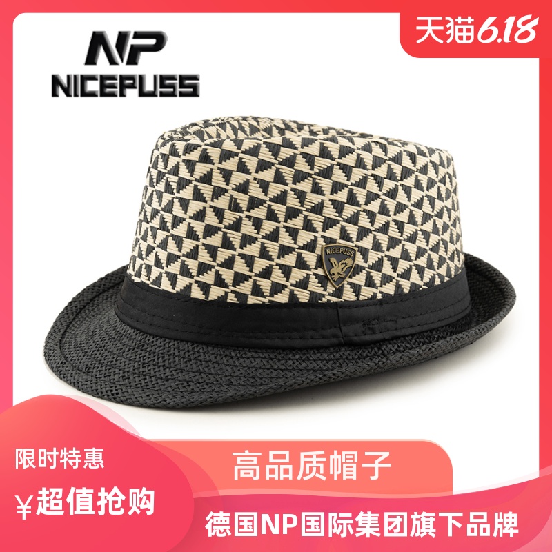 NP帽子男潮夏季透气遮阳帽防晒草编时尚爵士帽女英伦风小清新草帽