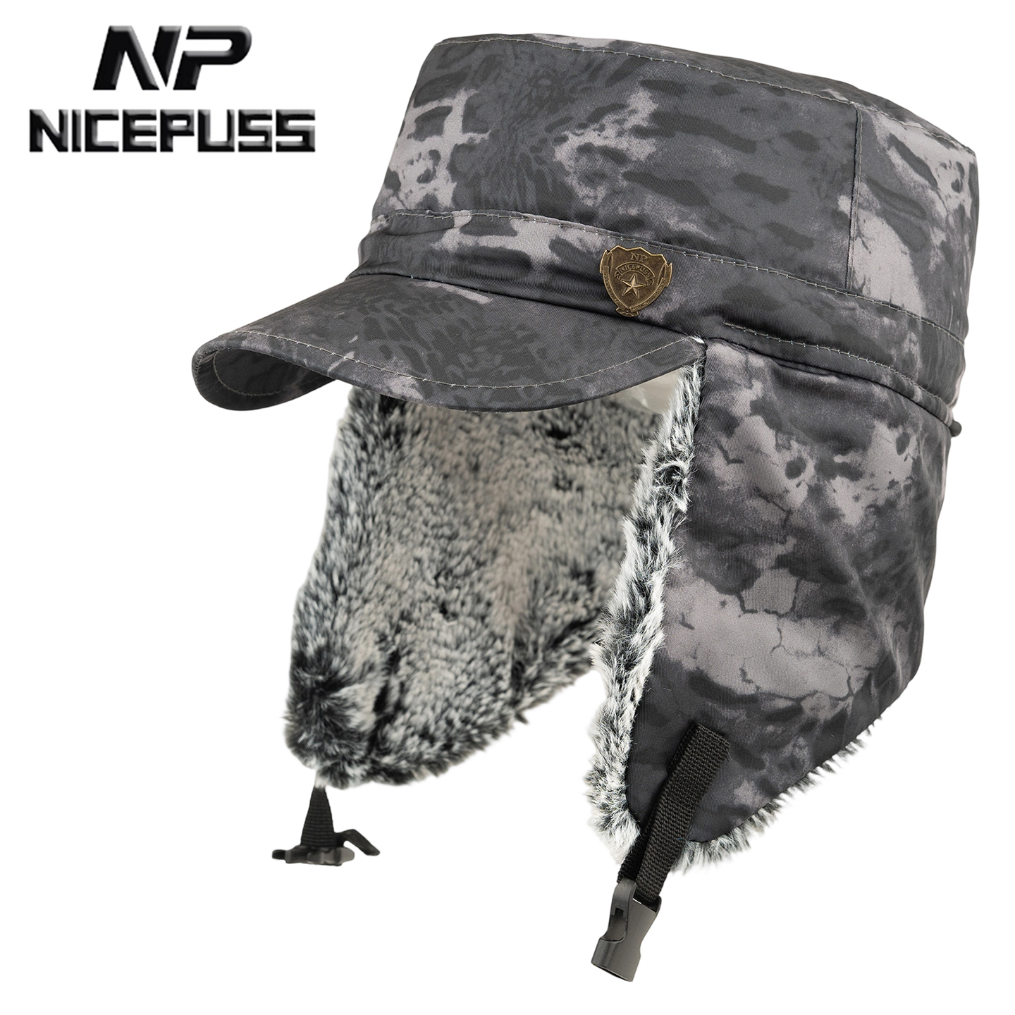 高端迷彩帽子冬季加绒加厚平顶帽
