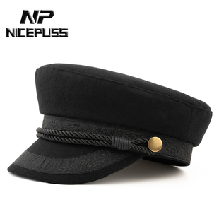 全封口不可调节帽子男款冬季保暖平顶帽女显脸小高顶鸭舌帽海军帽