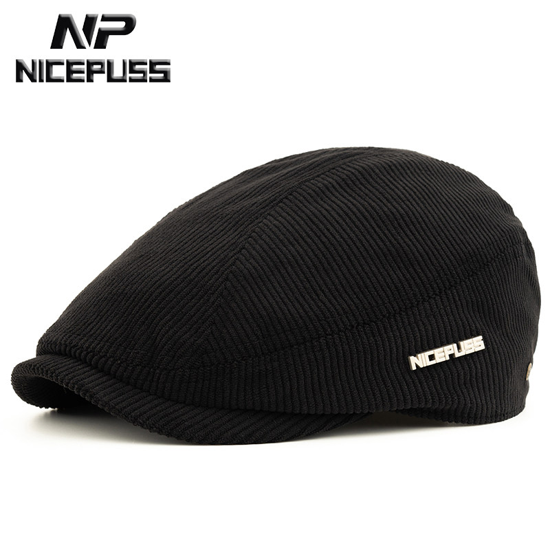 高端贝雷帽大头围帽子男鸭舌帽女秋冬季灯芯绒保暖春秋复古前进帽