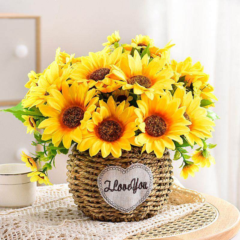 仿真花朵向日葵盆栽塑料花束插花艺客厅餐桌茶几摆设摆件假花装饰,家居饰品,仿真花/假花,淘宝优惠券,粉丝福利购,淘宝优惠卷