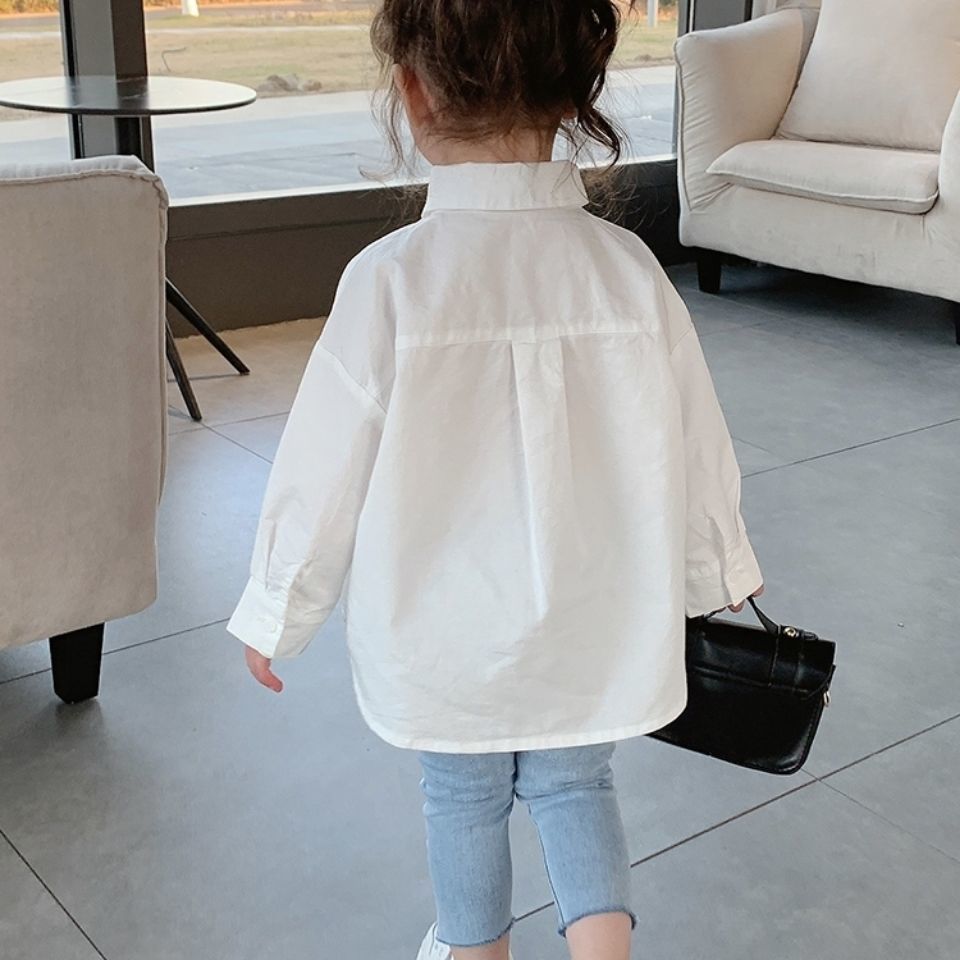 女童白色韩版长袖衬衫2025年服装2025新款穿搭童装大牌早秋时髦设