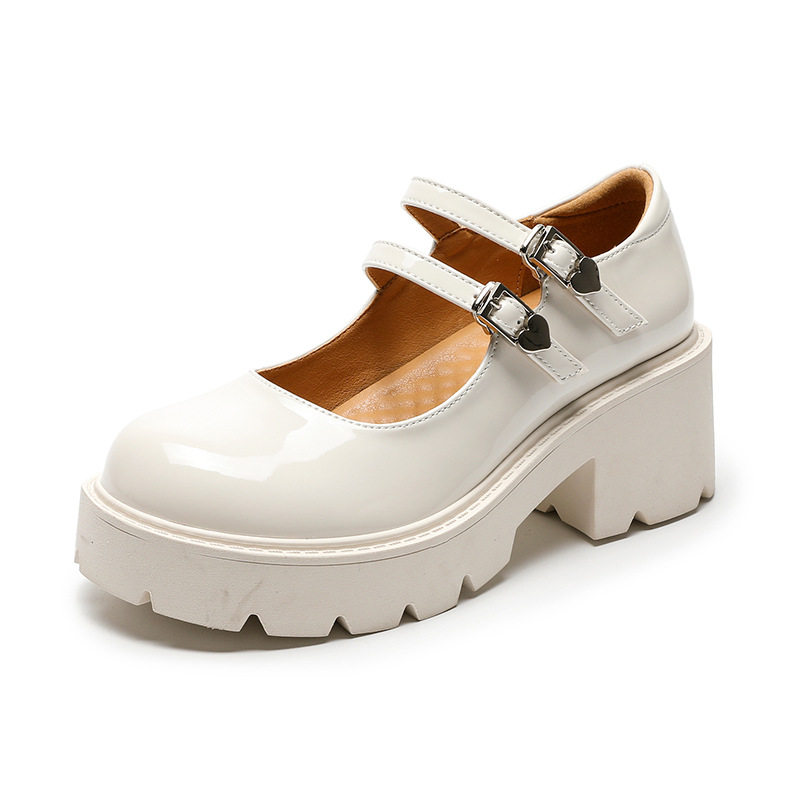 超元玛丽珍皮鞋厚底秋季2025鞋高跟矮子乐白色小女鞋女法式制服鞋