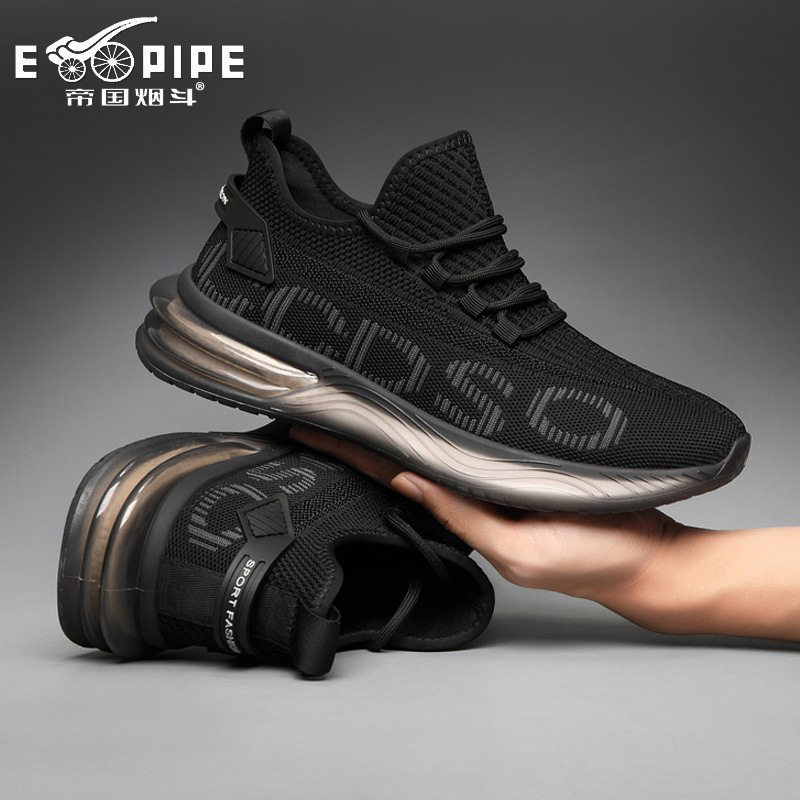 新款男鞋飞织休闲鞋透气网面薄款缓震爆米花跑鞋男时尚百搭