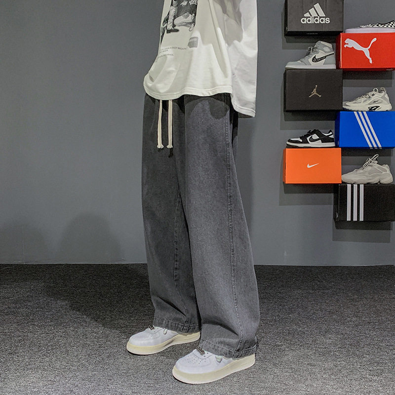 复古牛仔裤男生宽松直筒大码休闲长裤春夏韩版阔腿老爹裤子男