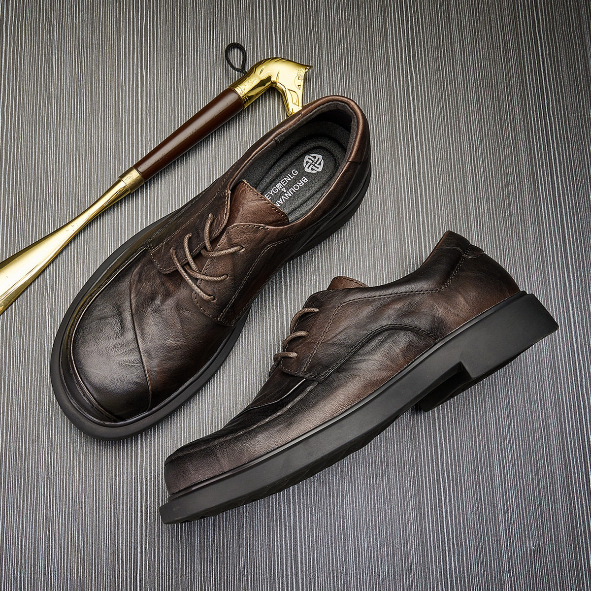 休闲小皮鞋男款2026秋季真皮商务一脚蹬男鞋青年圆头休闲时尚鞋子