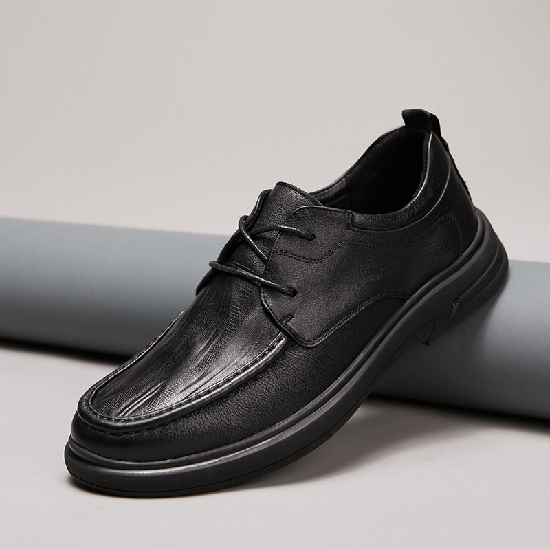 超软头层牛皮男士压纹休闲皮鞋2026春季新款绑带舒适男鞋子厂