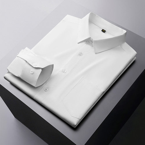 春秋纯棉长袖衬衫男纯色百搭宽松加肥加大码商务休闲职业男装衬衣