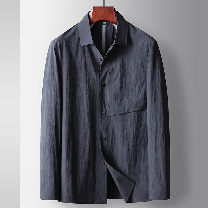 翻领夹克2026男式款上衣微弹衬衣版春夏中青年轻奢休闲轻薄外套潮