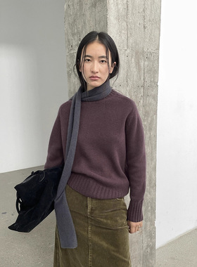 爱与南希十三行2025冬韩风圆领全羊毛斜切下摆保暖羊毛毛衣03313