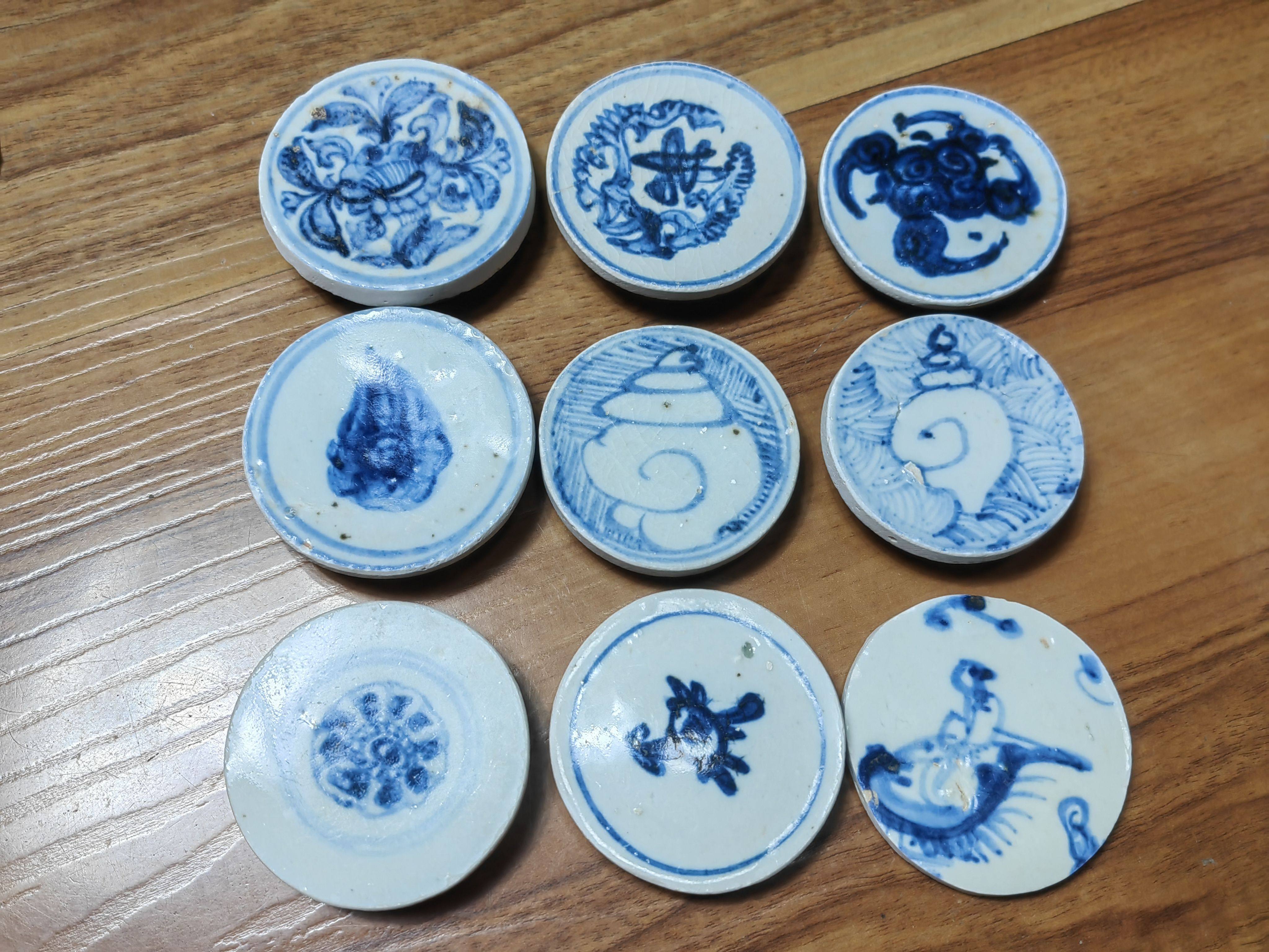 古瓷片赏玩21! 柴窑 明代青花杯托盖置 3个/150元！
