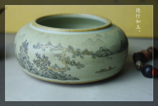 美院全手工手绘陶泥墨彩山水茶洗笔洗水承[ 小 ]1平价不议!