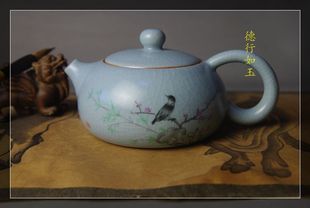 美院手绘【内外汝釉花鸟壶】 平价不议!
