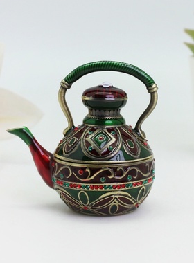 复古合金工艺品珐琅彩茶壶创意装饰家居桌面摆件送领导送长辈