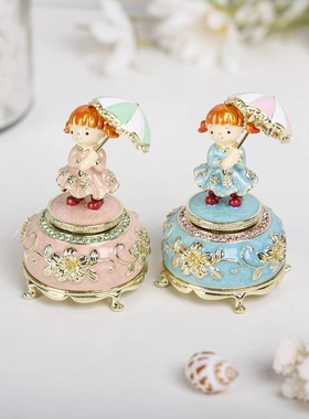 合金工艺品雨伞女孩音乐铃创意装饰摆件珐琅彩八音盒生日礼物