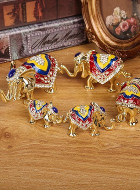 东南亚泰国旅游景区纪念品珐琅彩合金工艺品五套象创意装饰摆件