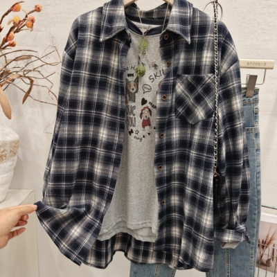 休闲格子衬衫冬季新款女装外搭