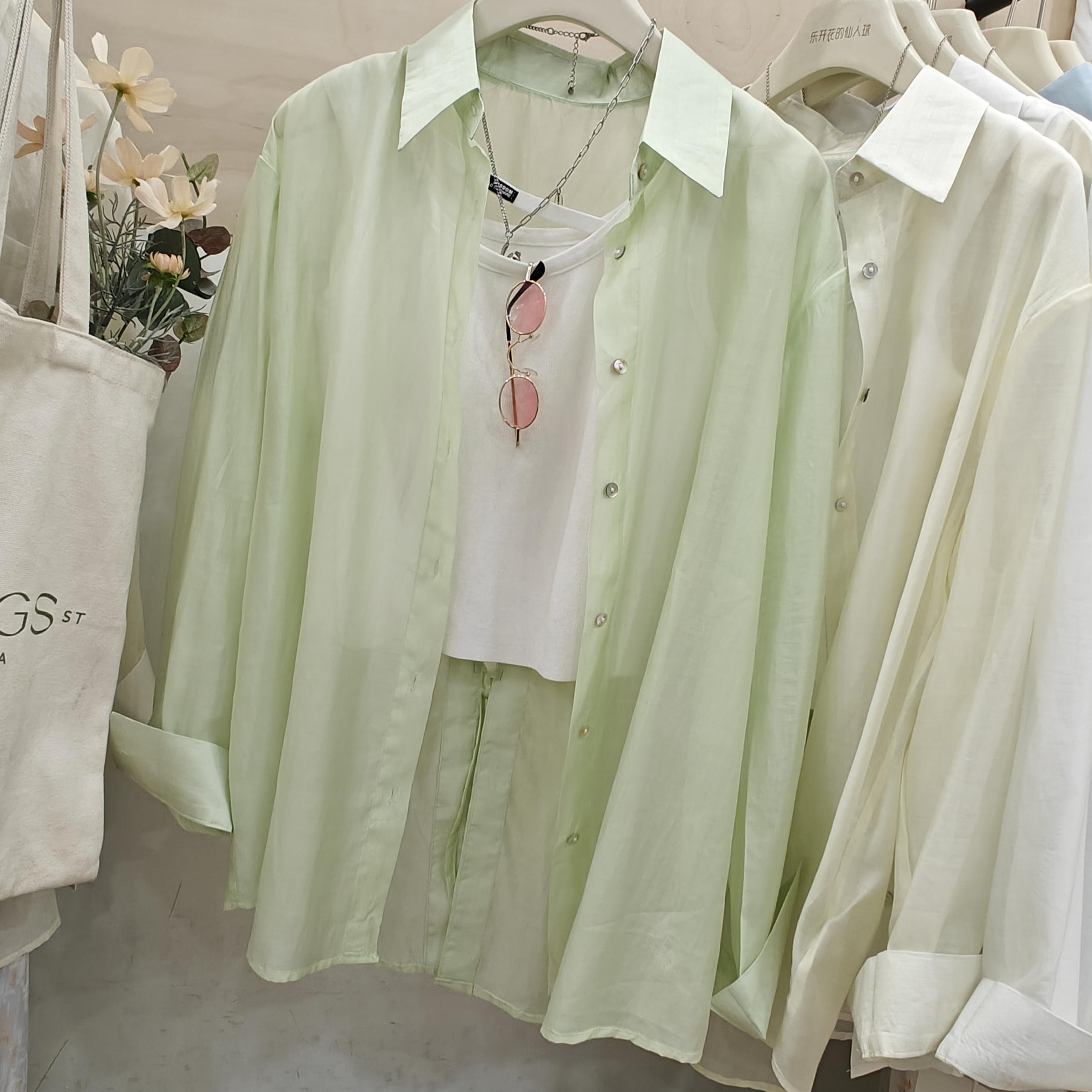 后背开叉天丝防晒长袖衬衫宽松夏