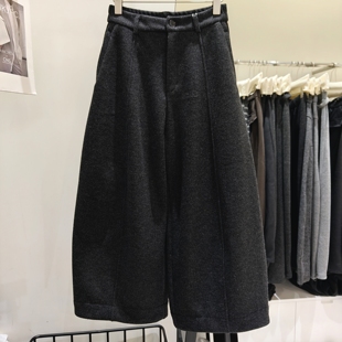 欧货高端加绒加厚羊毛呢九分阔腿裤女2025秋冬宽松显瘦直筒休闲裤