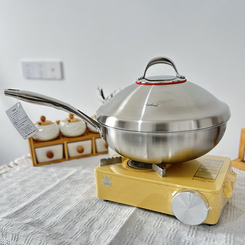 【出口18/10不锈钢】单柄30口径炒锅钢锅三层钢复合锅爆炒锅加厚