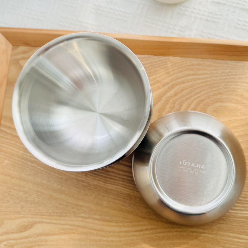 外贸18/10不锈钢双层儿童饭碗防摔吃饭碗吃粥喝汤防烫隔热碗 圆形