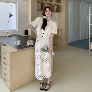 赫本风波点假两件套装裙女夏2025新款流行盐系绝美小清新爆款网红图片
