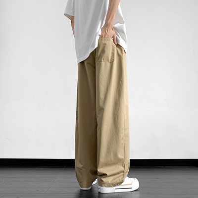 休闲裤男潮流卡其色宽松纯棉工装裤男士夏季薄款宽松透气运动裤子