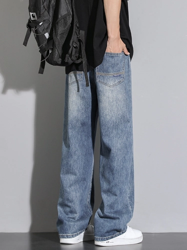 Демисезонные джинсы, синие штаны, осенние, в американском стиле, свободный прямой крой
