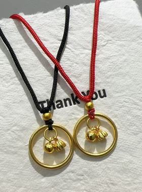 新中式戒指圈好柿莲莲黑绳链编织吊坠项链小众设计感甜美毛衣链女