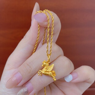 新中式古法项链吉祥小飞马实心麻花链小众设计感锁骨链马年吉祥女